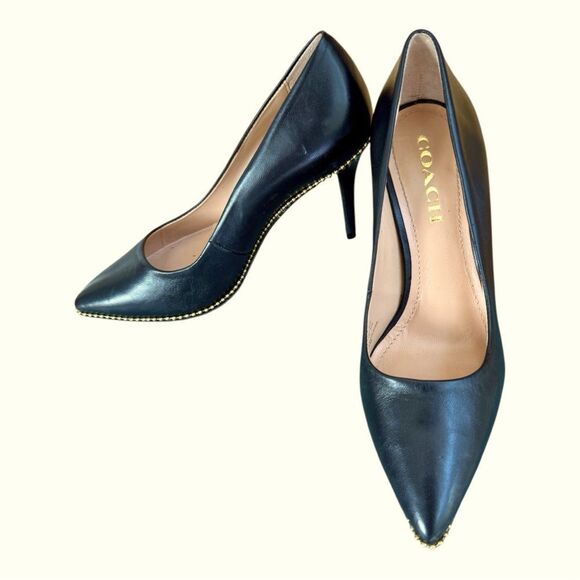 Coach Black Heels with gold embellishments. Size 7 - Picture 2 of 12